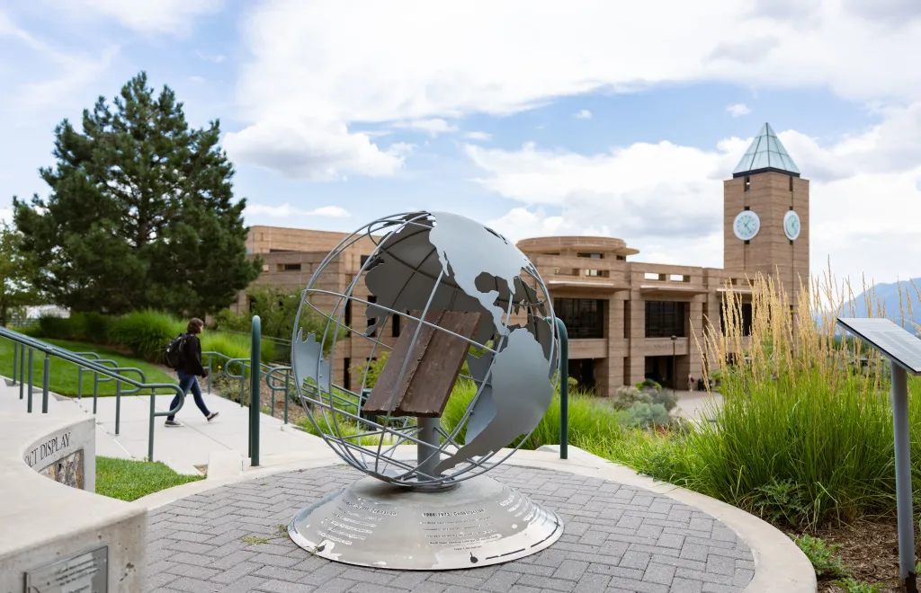 Globe Statue on Campus